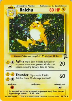 Raichu - Holo - 16/130 Base Set 2 - WOTC Unlimited - Pokemon TCG - 2000 - Image 1
