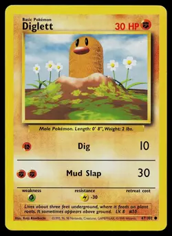 Pokemon Card - Diglett Base Set Fight Symbol Error 47/102 Common - Image 1