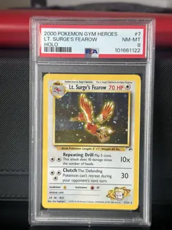 Pokemon Gym Heroes Lt. Surge's Fearow Holo Rare #7 PSA 8 2000 - Image 1