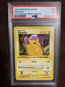 1999 Pokemon Game Pikachu 1st Edition Shadowless Red Cheeks PSA 5 - Image 1