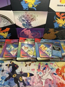 Pokemon TCG Prismatic Evolutions Tech Sticker Collection Set of 3 SEALED 9 Packs - Image 1