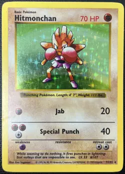 Hitmonchan 7/102 Base Set Shadowless Holo Rare Pokemon Card LP - Image 1