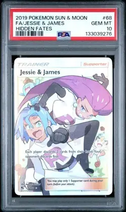 2019 Pokemon Sun & Moon Hidden Fates Full Art Jessie & James #68 PSA 10 - Image 1