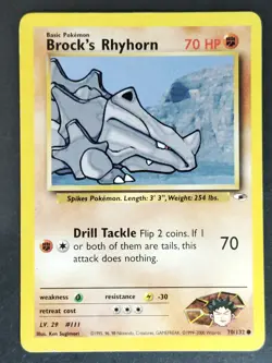 Brock's Rhyhorn 070/132 Vintage Gym Heroes WOTC Pokemon 1999-2000 (LP) - Image 1