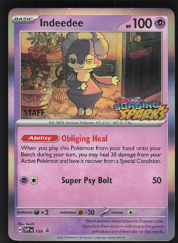 Indeedee SVP154 Staff Promo Pokemon Surging Sparks Prerelease NM BLACK STAR - Image 1