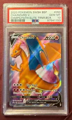 2020 Pokemon Sword Shield Charizard V Champions Path ETB Elite SWSH050 PSA 10 - Image 1
