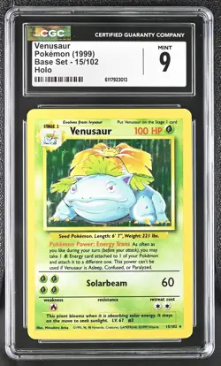 CGC 9 MINT Venusaur 1999 Base Set 15/102 Holo Pokemon Card - Image 1