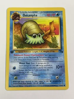 1999 Pokemon TCG Fossil 1st Edition Omanyte 52/62 WOTC NM+ Free Shipping! - Image 1