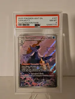 2025 POKEMON WHT EN-WHITE FLARE ILLUSTRATION RARE #107 SAMUROTT PSA 8 - Image 1