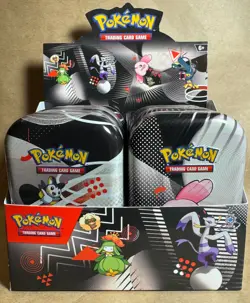 Pokemon TCG Black Bolt & White Flare EMPTY Tin Display 8 Tins & Sticker Sheets - Image 1