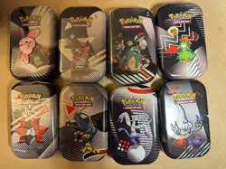 Pokemon TCG Black Bolt & White Flare EMPTY Tin Display 8 Tins & Sticker Sheets - Image 2