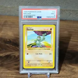 1999 Pokemon MACHOP Base Set Shadowless Common #52 PSA 9 MINT - Image 1