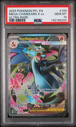 PSA 10 MEGA CHARIZARD #109 ULTRA RARE FULL ART 2025 POKEMON EN PHANTASMAL FLAMES - Image 1