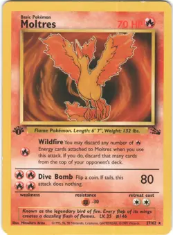 Moltres 27/62 Rare Fossil Pokemon MP - Image 1