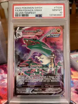 Pokemon TCG SWSH Rayquaza VMAX Ultra Rare Holo Card TG20/TG30 PSA 10 Gem Mint - Image 1