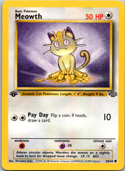 Pokemon TCG Card 1st Edition Meowth 56/64 Vintage WOTC Jungle LP-NM 1999 - Image 1