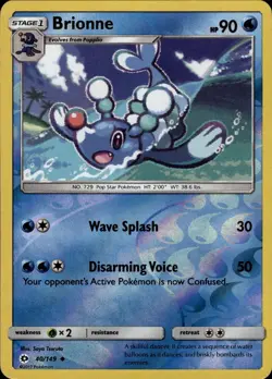 Brionne Uncommon SM Base Set 40/149 Water Reverse Holo Pokemon Card - Image 1