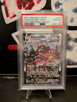 2021 Pokemon Evolving Skies - Rayquaza VMax Alt Art #218 PSA 10 GEM MINT - Image 1