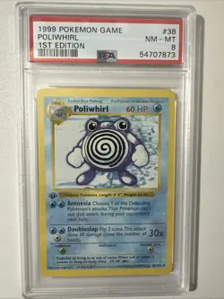 Pokemon 1st Edition PSA 8 Poliwhirl 038/102 Base Set (Shadowless) - Image 1