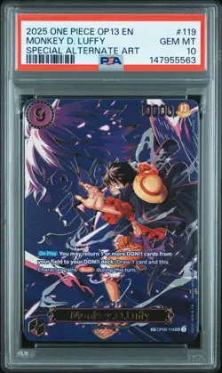 ONE PIECE OP13 CARRYING ON HIS WILL OP09-119 MONKEY D. LUFFY PSA 10 SP ALT ART - Image 1