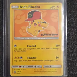 Pokemon Ash's Pikachu SM110 SM Basic Promo 2017 Regular Card TCG - Image 1