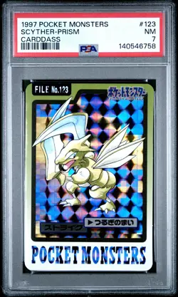 1997 POCKET MONSTERS CARDDASS #123 SCYTHER-PRISM PSA 7 - Image 1