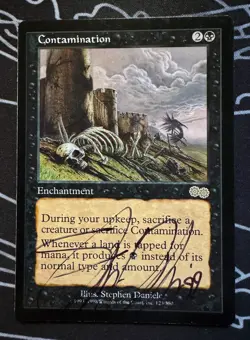 Signed Contamination MTG card Urza's Saga expansion artist Stephen Daniele - Image 1