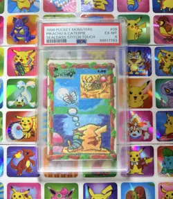 1998 Pocket Monsters Pikachu & Caterpie Sealdass Stitch Touch #09 PSA 6 - Image 2