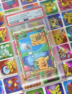 1998 Pocket Monsters Pikachu & Caterpie Sealdass Stitch Touch #09 PSA 6 - Image 4