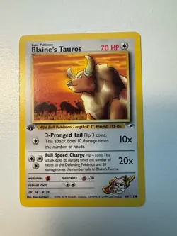 Blaine's Tauros 64/132 Pokemon TCG 1st Edition Gym Heroes NM Vintage 2000 Card - Image 1