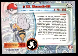 Pokemon Card Beedrill #15 TOPPS Series 1 3rd Print Green Label NEAR MINT!!!!!!!! - Image 2