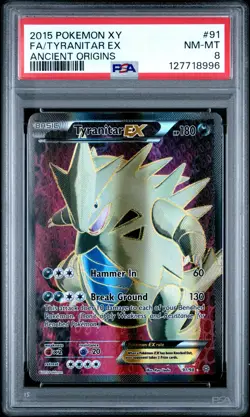 2015 Pokemon Xy Ancient Origins Tyranitar EX #91 Fa Full Art PSA 8 New Cert - Image 1