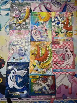 8 Lugia & Ho-Oh Cracked Ice Holo Different Non-TCG Set Pokemon Cards & 1 Sticker - Image 1