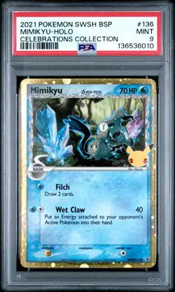 2021 POKEMON SWSH BLACK STAR PROMO CELEBRATIONS COLL #136 MIMIKYU-HOLO PSA 9 - Image 1