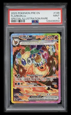2025 Pokemon Prismatic Evolutions Special Illustration Flareon Ex #146 PSA 9 - Image 1