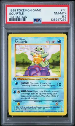 1999 POKEMON BASE SET 1ST EDITION #63 SQUIRTLE PSA 8.5 - Image 1