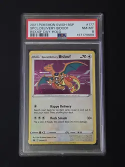 2021 POKEMON SWSH BLACK STAR PROMO BIDOOF DAY SPECIAL DELIVERY BIDOOF-HOLO PSA 8 - Image 1