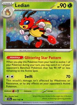 👑Pokemon TCG - Ledian - 003/142 - Rare - Holo - Stellar Crown - NM👑 - Image 1