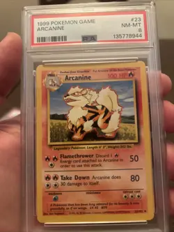Pokemon TCG Arcanine Base Set, Unlimited Uncommon Card 23/102 PSA 8 - Image 1