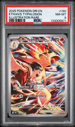 Pokemon Destined Rivals Ethan’s Typhlosion 190 Illustration Rare PSA 8 Dri En - Image 1