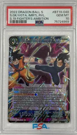 Dragon Ball Super Card Son Goku & Vegeta BT19-048 SR Foil Blue PSA 10 - Image 1