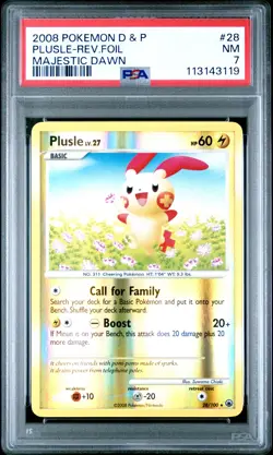 2008 POKEMON DIAMOND & PEARL MAJESTIC DAWN #28 PLUSLE-REV.FOIL PSA 7 - Image 1