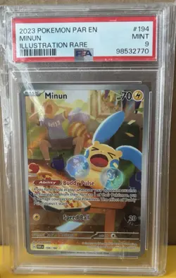 2023 POKEMON PARADOX EN MINUN ILLUSTRATION RARE PSA 9 **Potential for Re-Grade** - Image 1