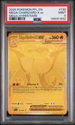 GOLD ZARD POKEMON EN-PHANTASMAL FLAMES MEGA HYPER RARE MEGA CHARIZARD X EX PSA 9 - Image 1