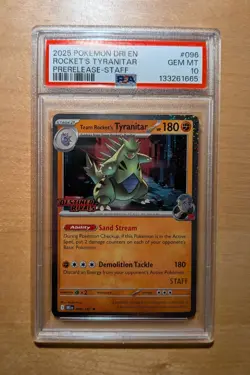 PSA 10 Team Rocket's Tyranitar Destined Rivals STAFF 096 GEM MINT Graded Pokemon - Image 1