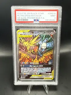 Pokemon Stained Glass Tag Team Moltres, Zapdos, Articuno SM210 PSA 9 Mint - Image 1