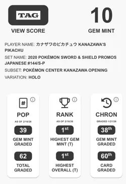Pokemon TCG TAG 10 GEM MINT Kanazawa's Pikachu Center Promo Jpn 144/S-P - Image 2