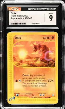 CGC 9 MINT Onix 98/147 Aquapolis RARE Vintage WOTC 2003 Pokemon - Image 1