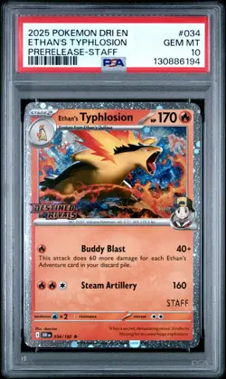 Pokemon TCG Destined Rivals Ethan's Typhlosion 034/182 PSA 10 PRERELEASE STAFF - Image 1