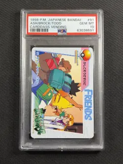 Pokemon PSA 10 GEM MT Ash Brock Todd Carddass Vending Jpn Bandai 1998 #91 - Image 1